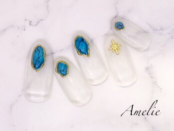 アメリ(Amelie)/ターコイズ/クリア/手書き