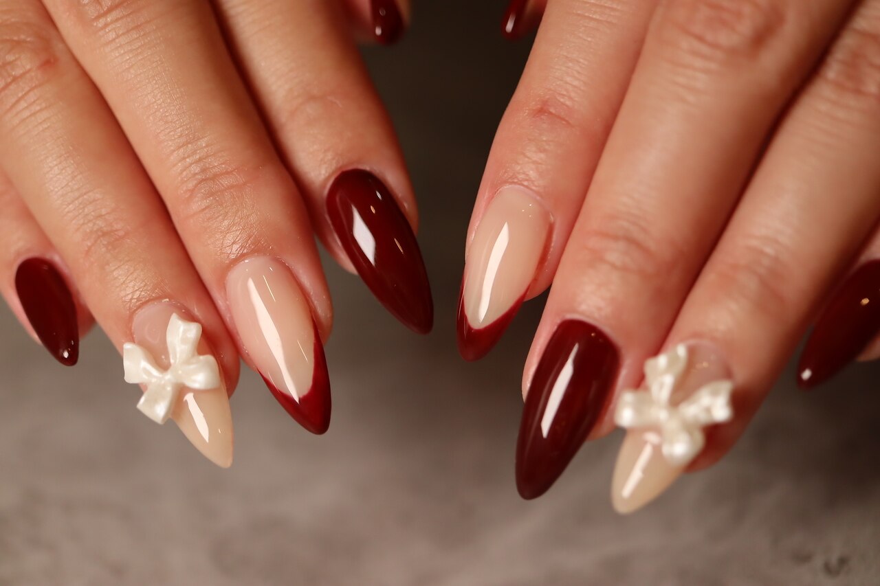 33))ネイルチップ フレンチガーリー ボルドー シンプルネイル ニュアンス 33))ネイルチップ フレンチガーリー ボルドー シンプルネイル