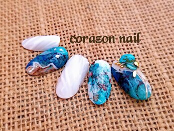 コラソンネイル(corazon nail)/HAND★120分ターコイズデザイン