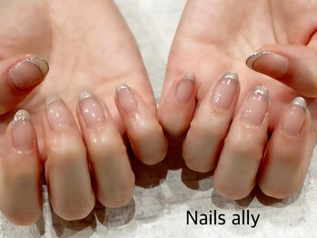 ネイルズアリー 立川店(Nails ally)/囲みフレンチ×メタリック×春