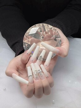 チップ長さ出しワンカラーネイル