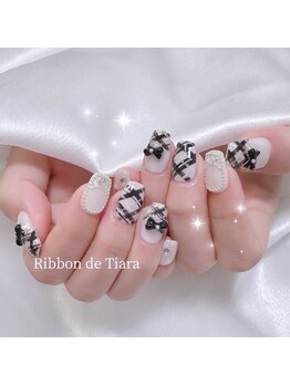 リボン ド ティアラ(Ribbon de Tiara)/モノトーンリボンネイル♪