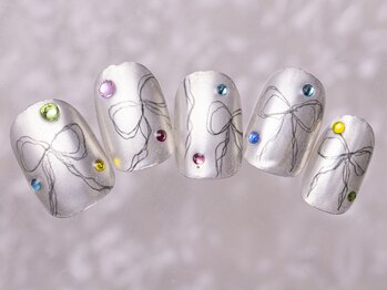 アイネイルズ 町田店(I nails)/シルバー色鉛筆リボン10480円