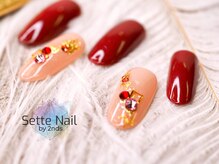 セッテネイル(Sette Nail)/ボルドー×宝石ストーンネイル