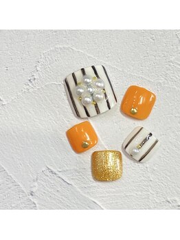 サロンR/ストライプパールフラワーネイル