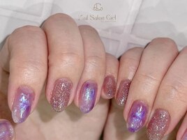 パープルうるみ　大理石風ネイル