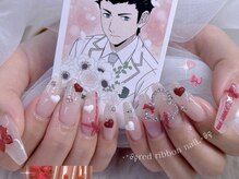 ネイル アリーズ セカンド(nail Allies 2nd)/リボンネイル チェックネイル 赤