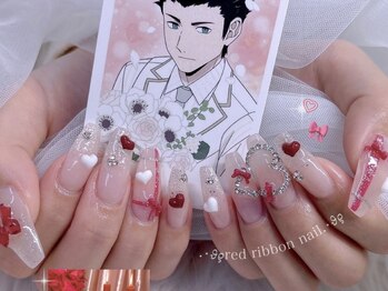 ネイル アリーズ セカンド(nail Allies 2nd)/リボンネイル チェックネイル 赤