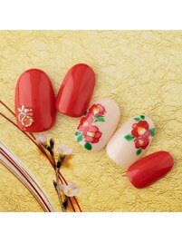 水彩つばき和柄ネイル