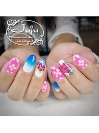 沖縄　紅型とミンサー柄のネイル