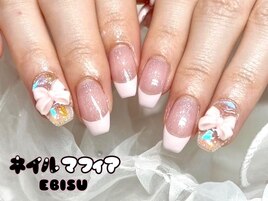ピンクフレンチ/オーロラネイル