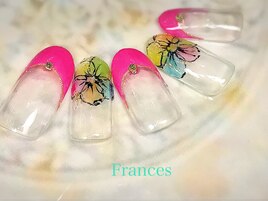 手描きのお花サマーネイル