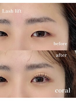 コーラル(coral)の写真/上下まつ毛パーマで、自然なのに印象的な目元へ。毎朝のメイクもぐっと時短に。すっぴんでも垢抜け。上品に