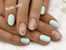 ネイルズアリー 立川店(Nails ally)/ミントグリーン×シャボン