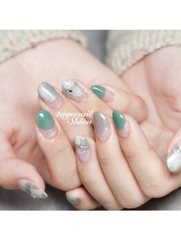 たゆ ネイル(たゆnail)/グリーンチェックフレンチネイル