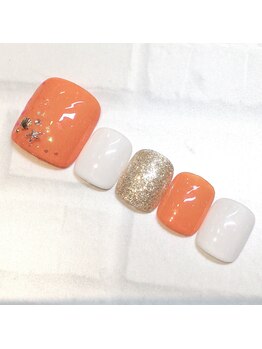 ライト ネイルズ ニシノミヤ(light nails NISHINOMIYA)/フッネイル☆ 鮮やかオレンジ