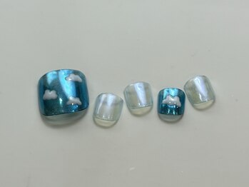 ネイルメゾン 天神店(NAIL MAISON)/ミラー手書き雲ブルー夏¥9000