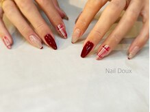 ネイル ドゥ 岡山駅前店(Nail Doux)/ボルドーチェックネイル
