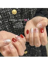 モナールアンド(MONNAL&)/ボルドー×ビジューネイル