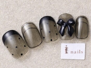 アイネイルズ 三宮店(I nails)/シアーブラックりぼん