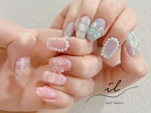 イル 神戸店/チェック×パール囲みネイル