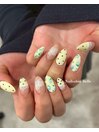 小花柄 × レース × イエロー
