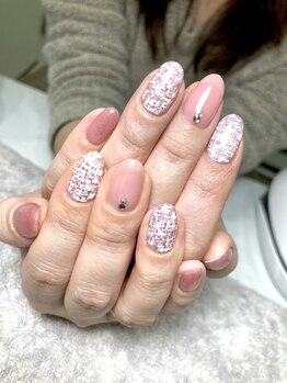 ラキネイル(LAKI Nail)/ツイードでラブリーネイル