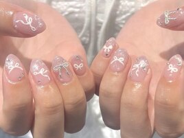 リボン×マグネットネイル