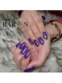 パープルラメ×ワンカラーネイル