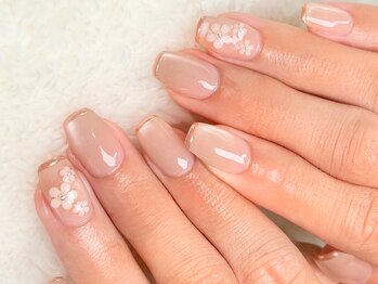 グロスネイル(gloss nail)/ジェルアート/花/細フレンチ