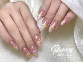 手描き水彩フラワーネイル