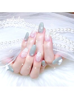 プティポルト(petite porte)/大人可愛いグリーンレースネイル