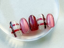 キラキラ×チェックネイル