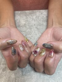 ビタミンカラー&大理石 ネイル