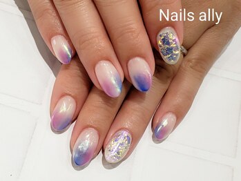 ネイルズアリー 立川店(Nails ally)/縦グラ×氷ネイル×オーロラ×春