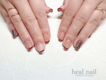 ヒールネイル(heal nail)/ボルドースキニーfrench×ラメ