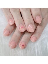 アップネイル/シアーワンカラー＆お花シール　