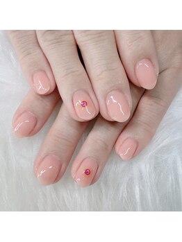 アップネイル/シアーワンカラー＆お花シール　