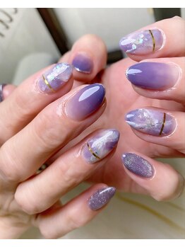 クリアー(clear)/パープル、天然石、グラデ