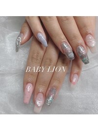 手書きハート&リボンネイル