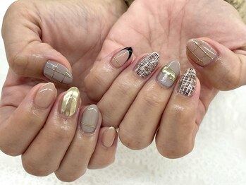 ディーネイル 四条烏丸(D-nail)/【山田】ツイード×ミラーネイル