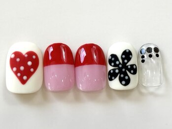 ネイルメゾン 天神店(NAIL MAISON)/ハート花ドット個性派¥8000