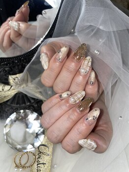 チェック柄&マグネットネイル