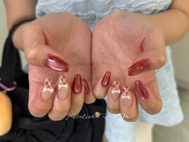 リボン×チェックネイル