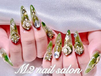 エムズ ネイルサロン(M2)/グリーンマーブルビジューネイル