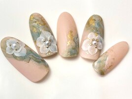 繊細マーブル×極薄3Dフラワー