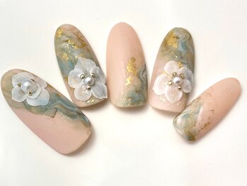 ネイリックス アヴェニール(NAILX avenir)/繊細マーブル×極薄3Dフラワー