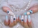 水色 さくらんぼネイル
