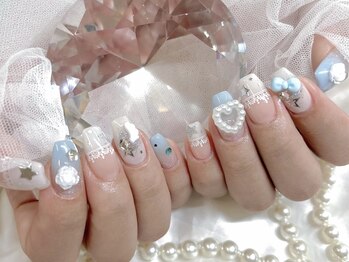 【Ayaka】水色×レースネイル