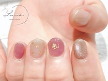 ネイルアンドまつ毛エクステ ルーナ イオン相模原店/シアーカラー×金箔